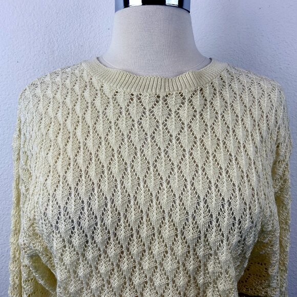 Vintage 70's Sweater Medium Pullover Long Sleeve Open Diamond Knit Academia Prep - Picture 2 of 8